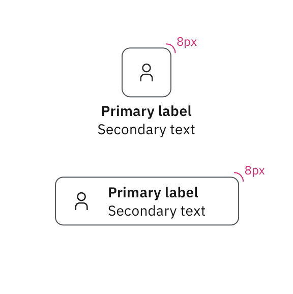 8px radius for rounded corners